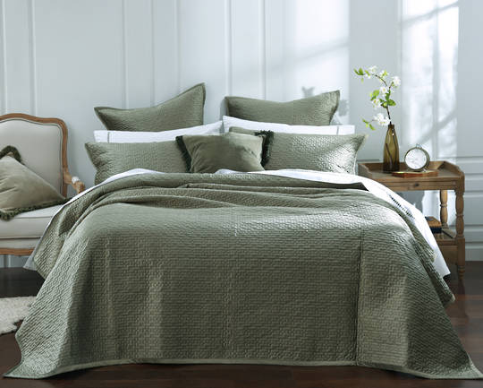 MM Linen - Terrace Quilt Set - Thyme - Matching Eurocases are Extras